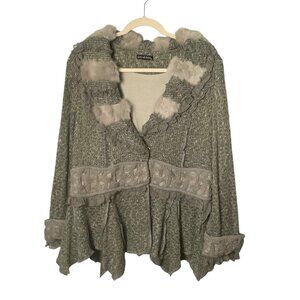 Gaby &‎ Eden Textured Sweater Cardigan Jacket Women XL Faux Fur Trim Wool Blend